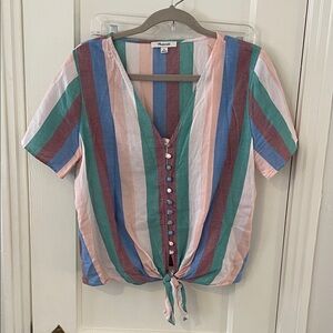 Madewell Colorful Striped Tie-Front Blouse